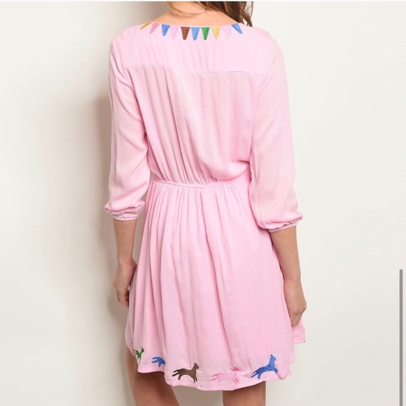 Pink off shoulder embroidered tunic dress - Picture 5 of 5